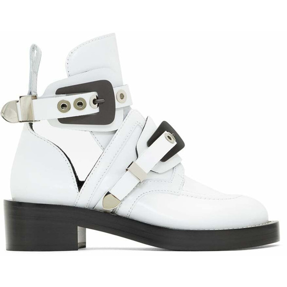 Balenciaga Ceinture White Black Leather Buckle Cut Out Short Ankle Heel Boot 36 - Picture 3 of 12